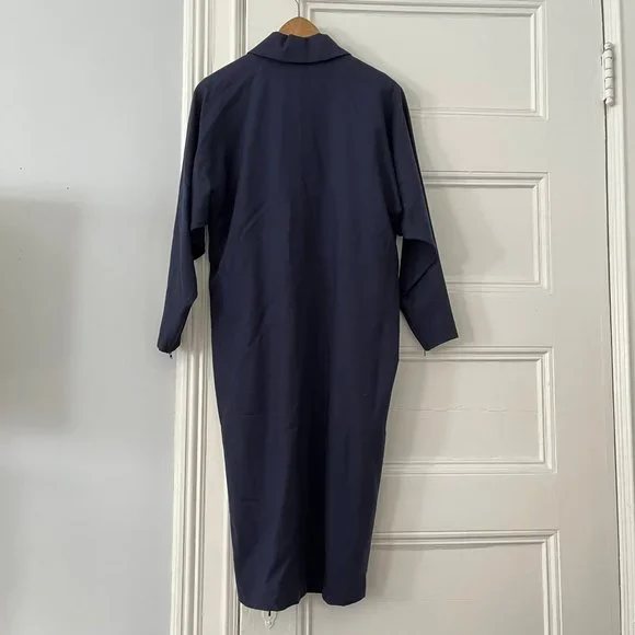 Vintage 1990s Karl Lagerfeld Collection Navy Wool Midi Shirtdress Women Size 42 - Picture 2 of 14